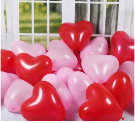 Red, white and pink Heart balloons - 10 pcs