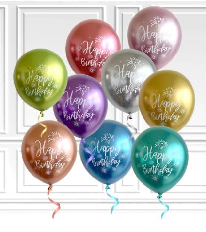 10 pcs Chrome Happy Birthday balloons