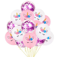 Unicorn balloons - 15 pack - latex (purple confetti)