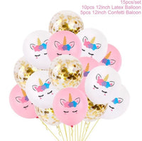 Unicorn balloons - 15 pack - latex - gold confetti