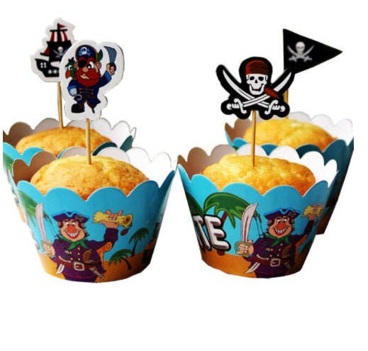 Pirate cupcake toppers and wrappers