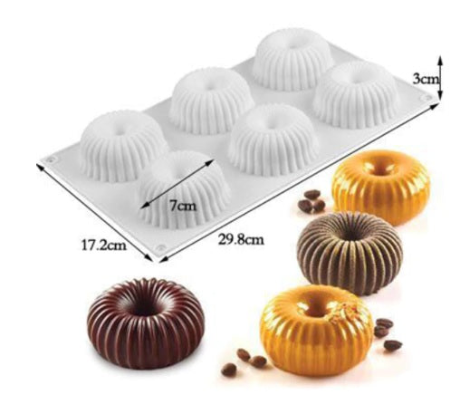 6 hole fluted donut silicon mould  -  STC0017