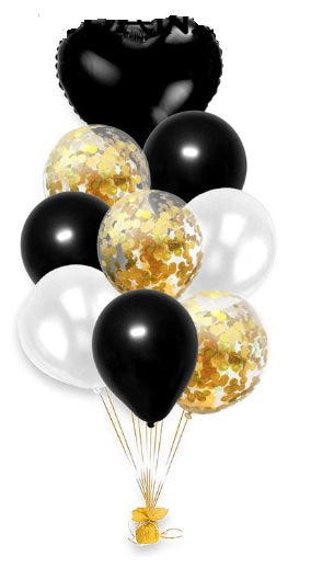 NQR  -  8 pcs Black and Gold confetti balloons