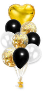 9 pcs gold and black confetti balloons - Set A