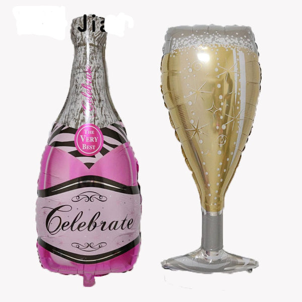 Pink champagne bottle and glass foil balloons - foil - Adult Party