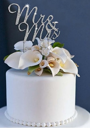 Diamante "Mr and Mrs" cake pick / topper