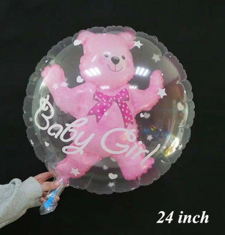 Pink teddy inside a balloon