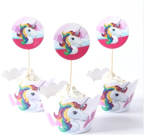 Unicorn Cupcake wrappers and toppers (24 pcs)